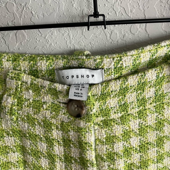 Topshop Green Houndstooth Crop Trousers Size 6 - Picture 2 of 6
